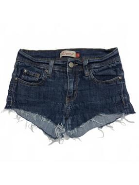 Vintage Eunina Jeans USA Made Blue Denim Low Rise Shorts Distressed Raw Hem Sz 5